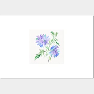 Blue Watercolor Flower Posters and Art